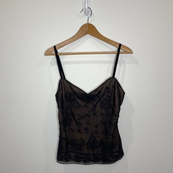 megan park Tops - Megan Park Lace Black 100% Silk Camisole